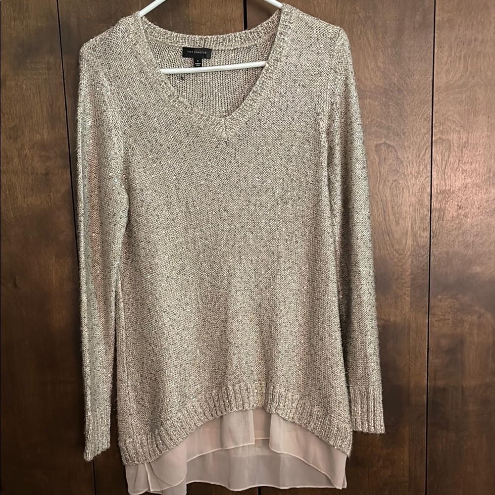 The Limited Shimmering Silver Knit Top